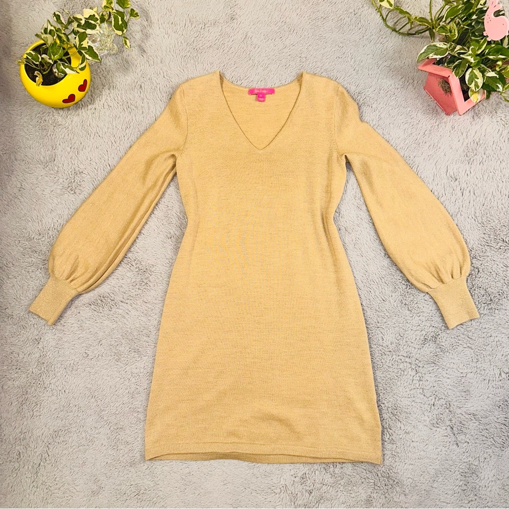 Lilly Pulitzer Sariya Gold Knit Sweater Dress